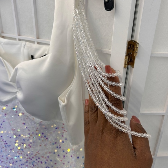 Ms Ord Formal Floor Length Sequin White Dress - Picture 3 of 5